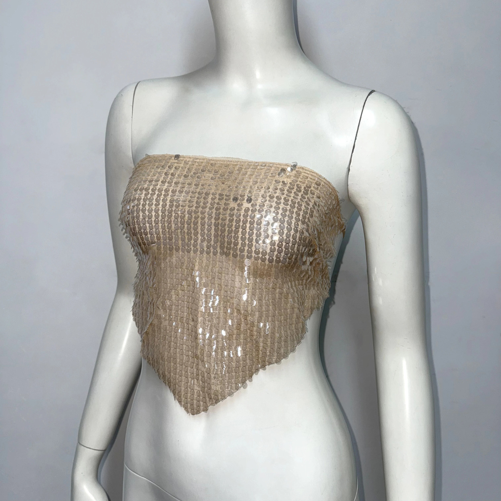 Women Summer Sequins Tube Tops Sexy Backless Sleeveless Off The Shoulder Tank Top Fashion Commuting Streetwear 2025 250415