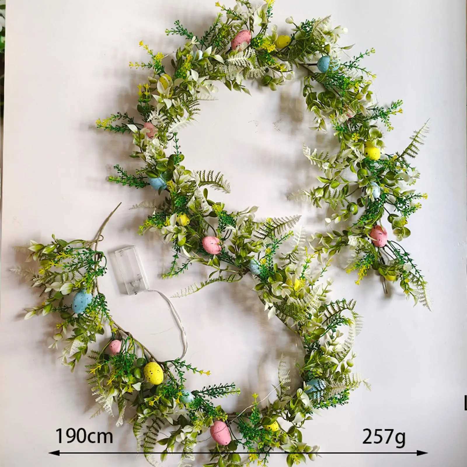 Easter Garland Swag Twist Green Leaves with Easter Egg Wreath Hanging Decoration for Porch Farmhouse Holiday Outside GardenM251115
