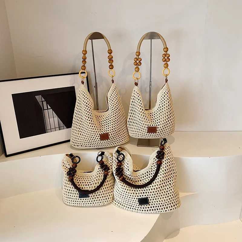 Womens crochet handbag mesh beach summer shoulder bag adjustable shoulder strap handbag large capacity homeless bag W250415