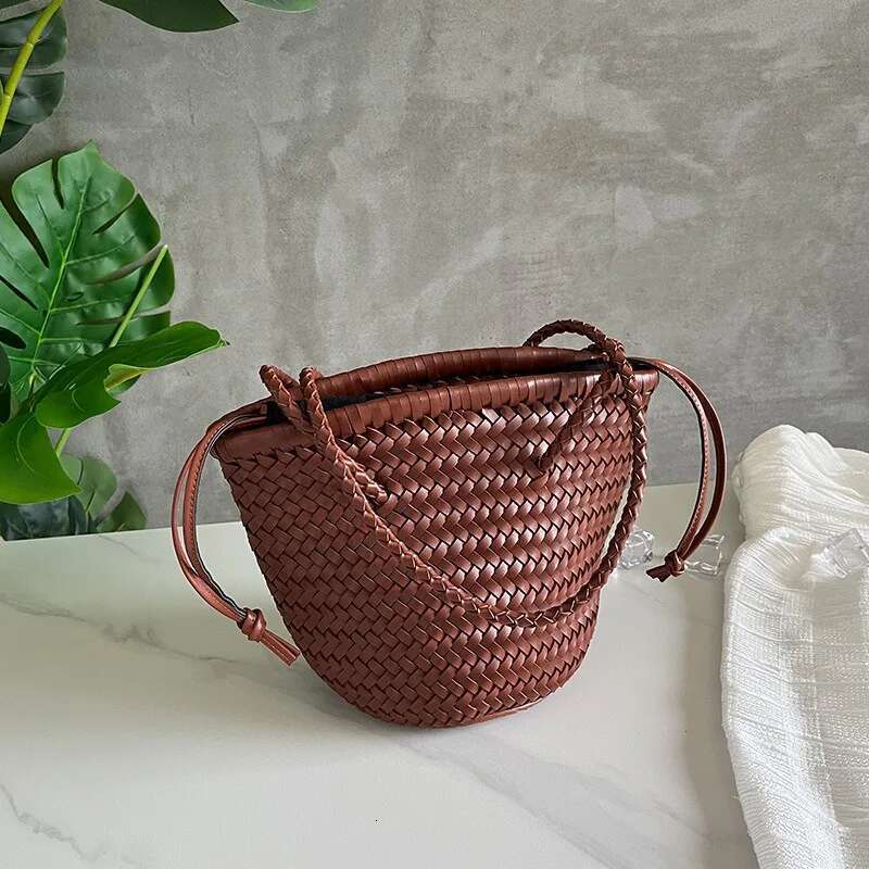 Fashion Vintage Brand Knitting Woven PU Leather Bags Designer Shoulder Bag Totes Bucket Knitted