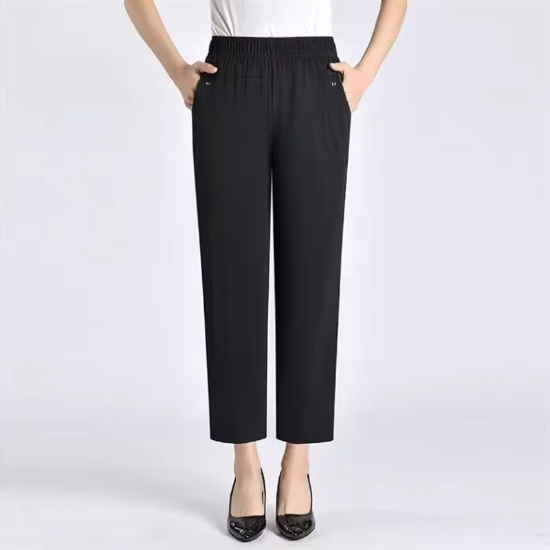 6XL 7XL 8XL womens summer pants plus size elastic high waist casual nine for middleaged and elderly women straight mom 250414