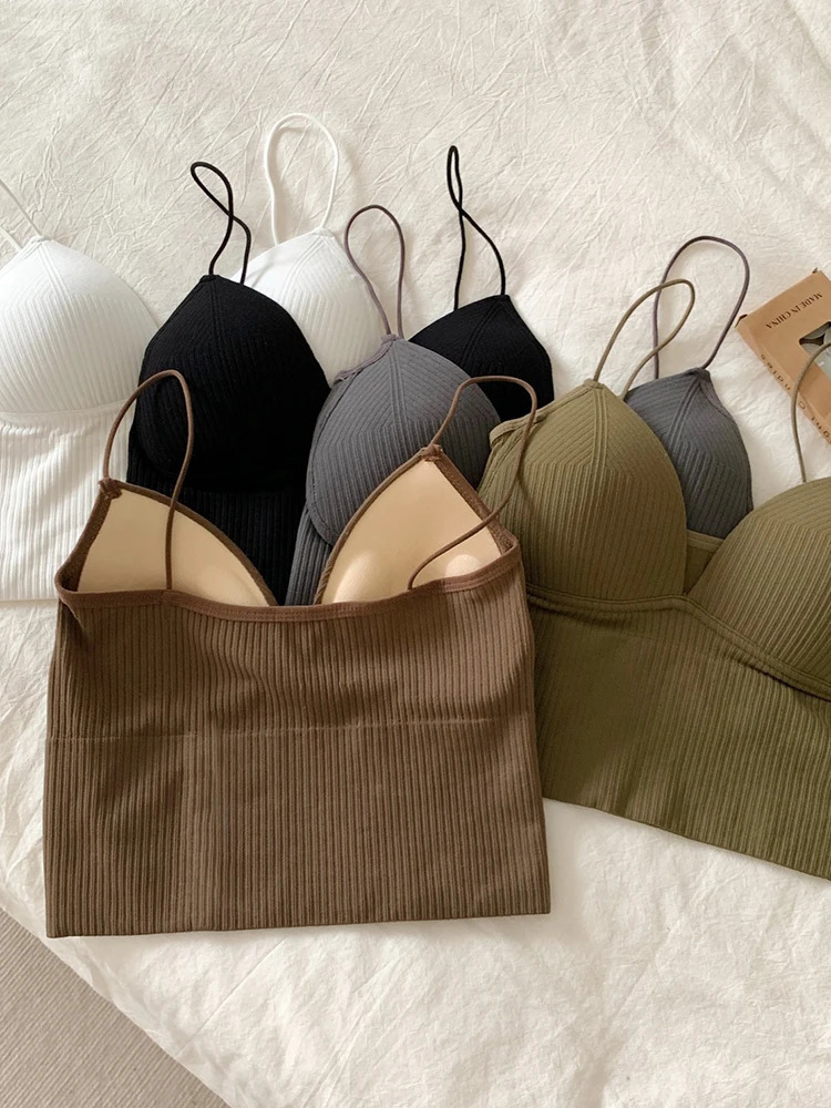 Heliar womens top sexy solid crop vest sleeveless slim fit with bra basic underwear padded 250414Z