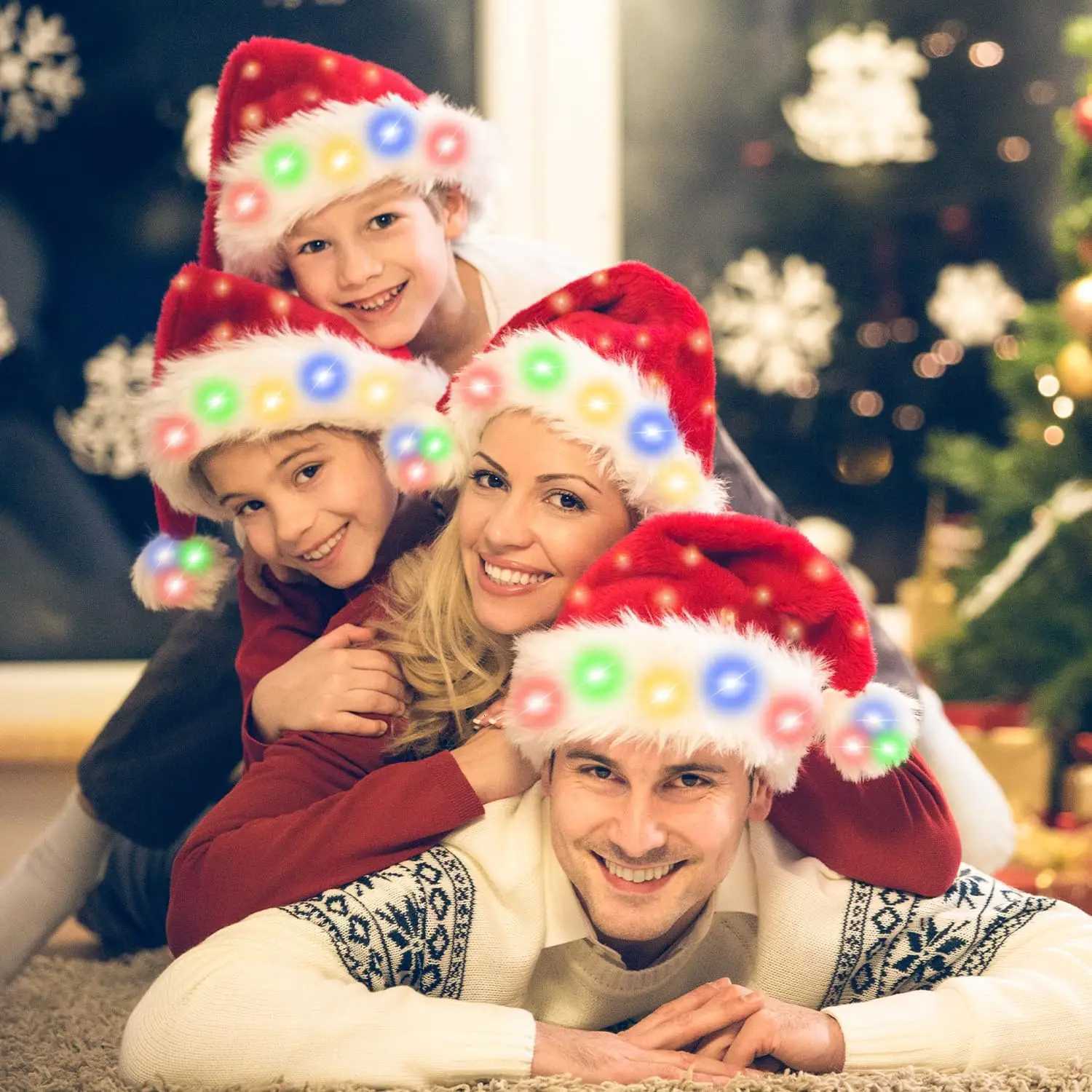 LED Light Christmas Hat Colorful Plush Trim Cap Glowing Xmas Hat for Kids Adults Christmas Party Birthday New Year Decor Y251115