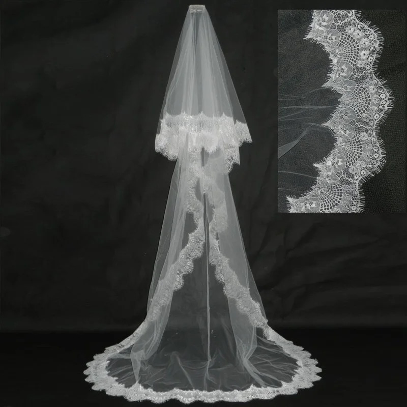 2 Layers Lace Edge Wedding Veil With Comb Soft Tulle Bridal Accessories 250414