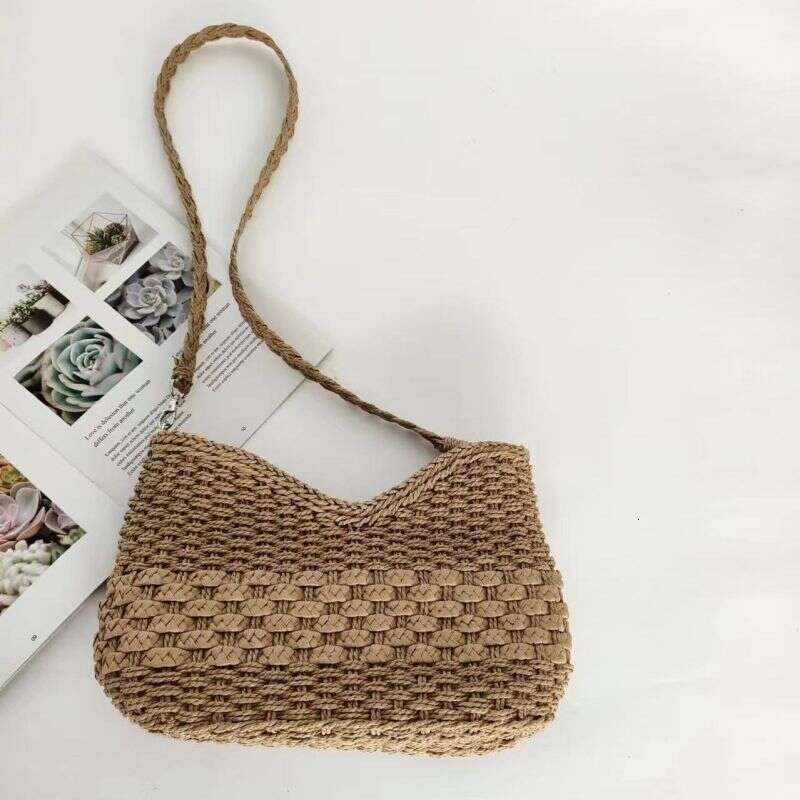 Handmade Beach Bag Spring And Summer Fresh Grass Niche Design Woven Single Shoulder Armpit Bag, Casual Beach Handmade Bag Kq2