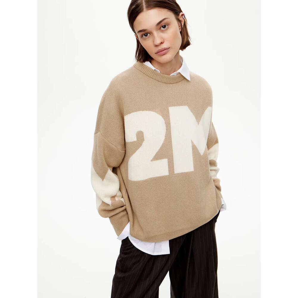 hoodie Mmwomen's Wear Letter Autumn/Winter Knitted Fashionable Versatile Color Contrasting Temperament Round Neck Loose Letter Sweater jacket