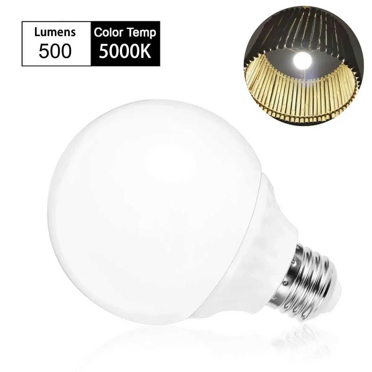 Melery E26 LED Bulbs Globe G80 Vanity Light Lamp Warm Daylight White 6000K 45W Equivalent 6W Bulb Bedroom Washroom Mirror 3Pack C251115