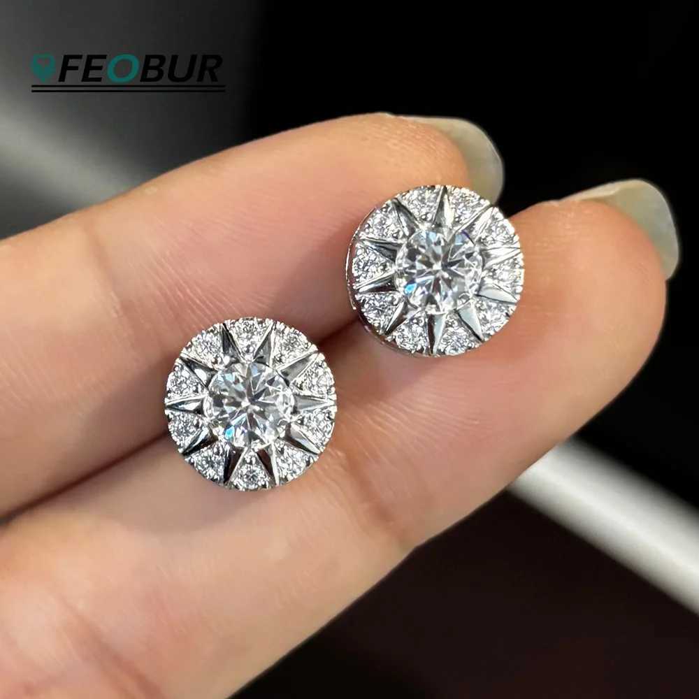 FEOBUR 10mm D Color Moissanite Cluster Stud Earrings for Women 925 Sterling Silver Diamond Ear Studs Man Hiphop Jewelry Gift W251115