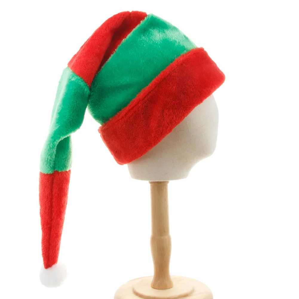 Red and Green Striped Christmas Hat Plush Extended Funny Elf Hat Christmas Halloween Day Dress Up Decoration Supplies Y251115