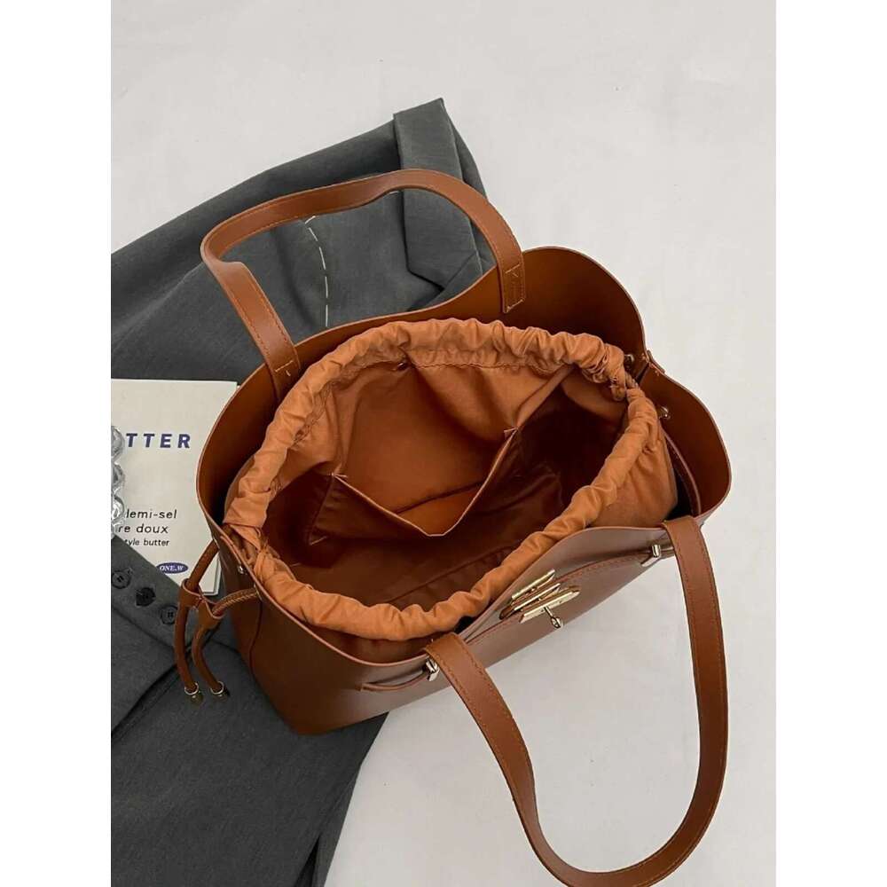 Texture PU Bucket 2025 New Simple Solid Color Handbag Versatile Fashion Shoulder Large Capacity Commuting Underarm Bag