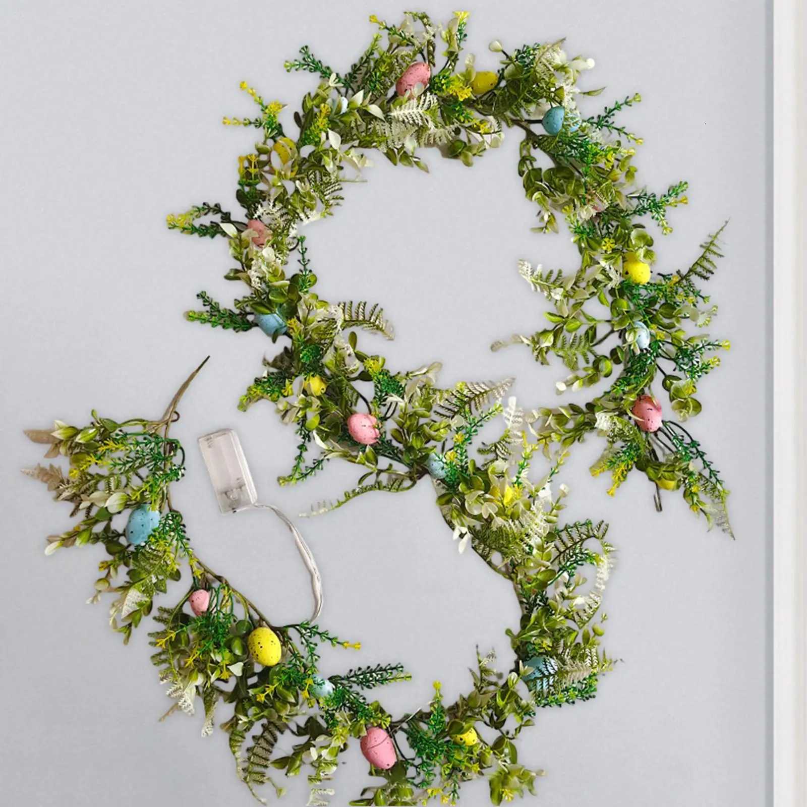 Easter Garland Swag Twist Green Leaves with Easter Egg Wreath Hanging Decoration for Porch Farmhouse Holiday Outside GardenM251115