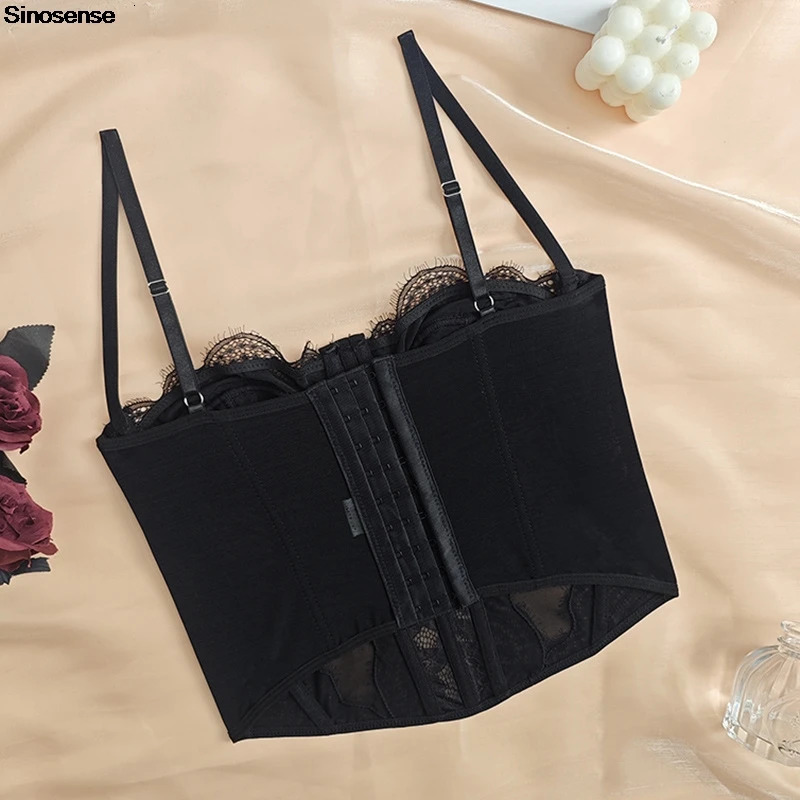 Women Lace Bustier Top Sexy Sheer Mesh See Through Spaghetti Strap Slim Camisole Y2K Going Out Night Club Party Corset Top 250415