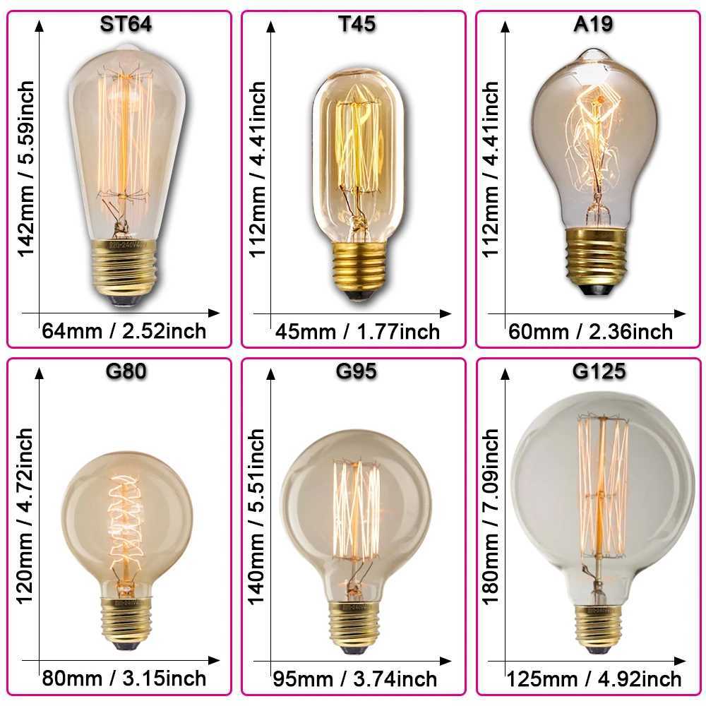Retro Edison Bulb E27 220V 40W ST64 G80 G95 G125 Ampoule Vintage Edison Bulb Incandescent Lamp Filament Light Bulb Home Decor C251115