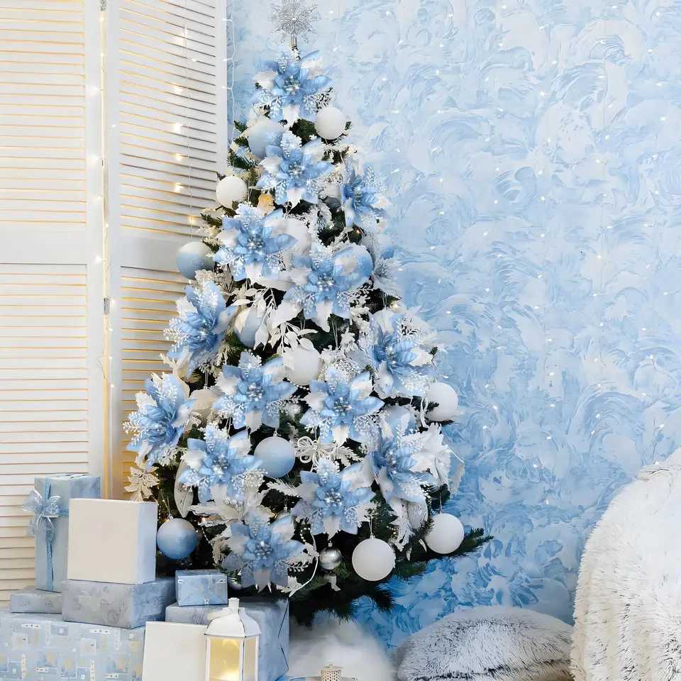 20-Pack Glitter Poinsettia Floral Clips 57 Inch Christmas Tree Ornaments for Wreaths Garlands Holiday DecorM251115