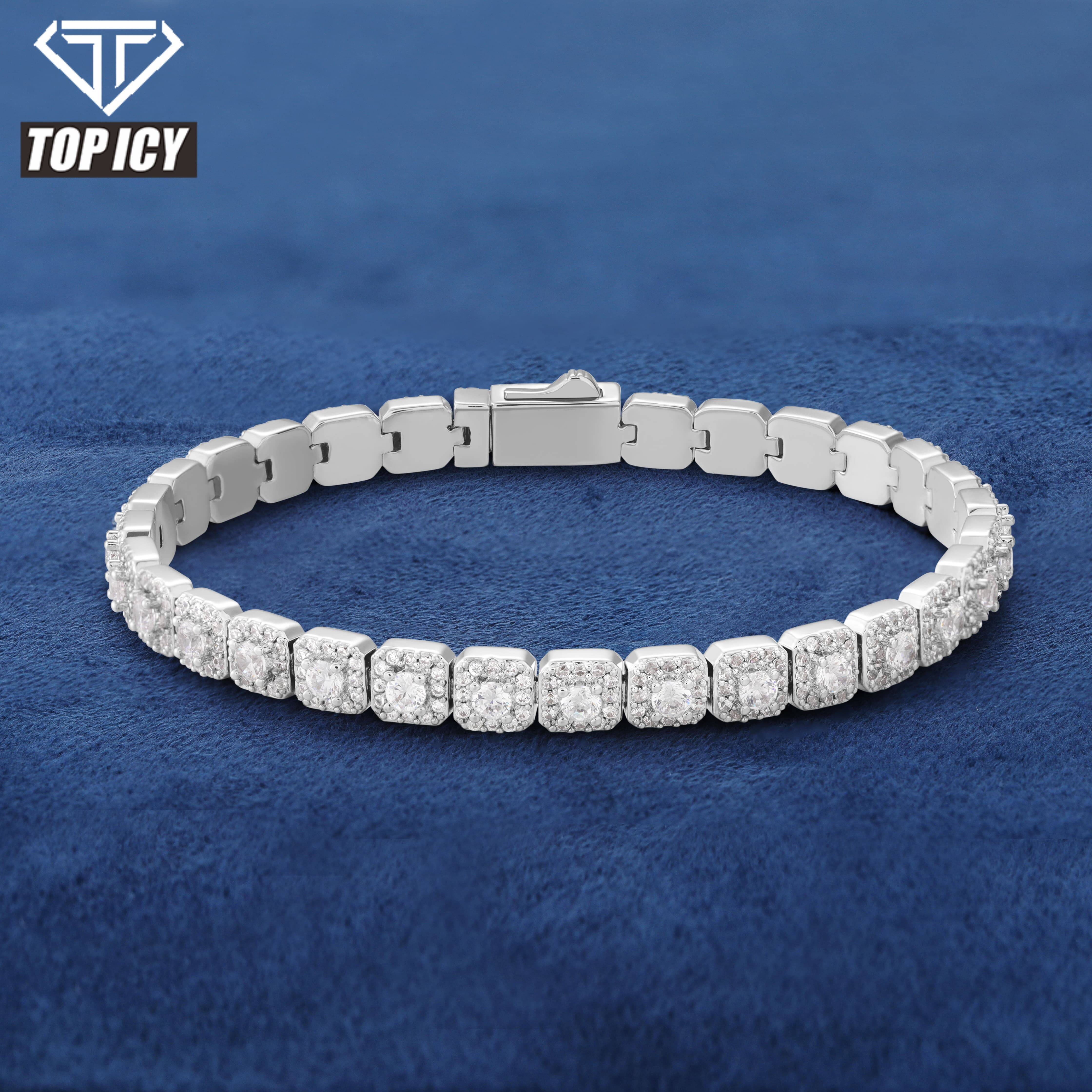 Fashion 6MM 925 Silver Hip Hop Tennis Bracelet Exquisite VVS D Moissanite Square Cluster Tennis Bracelet for Women Men