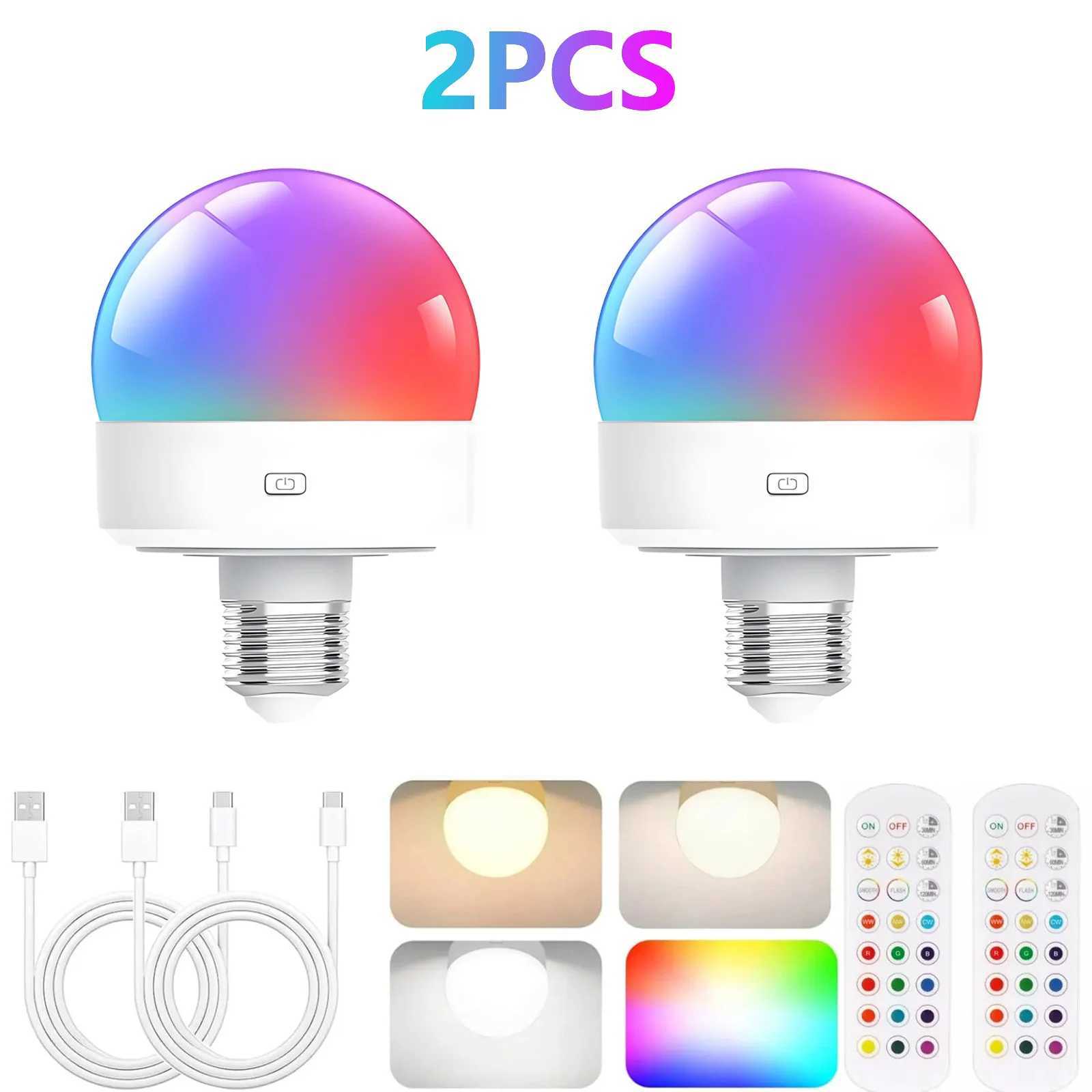 2PCS Rechargeable Light Bulbs Remote Control Battery Operated Light Bulb with Timer Dimmable 3 Color Temperatures C251115
