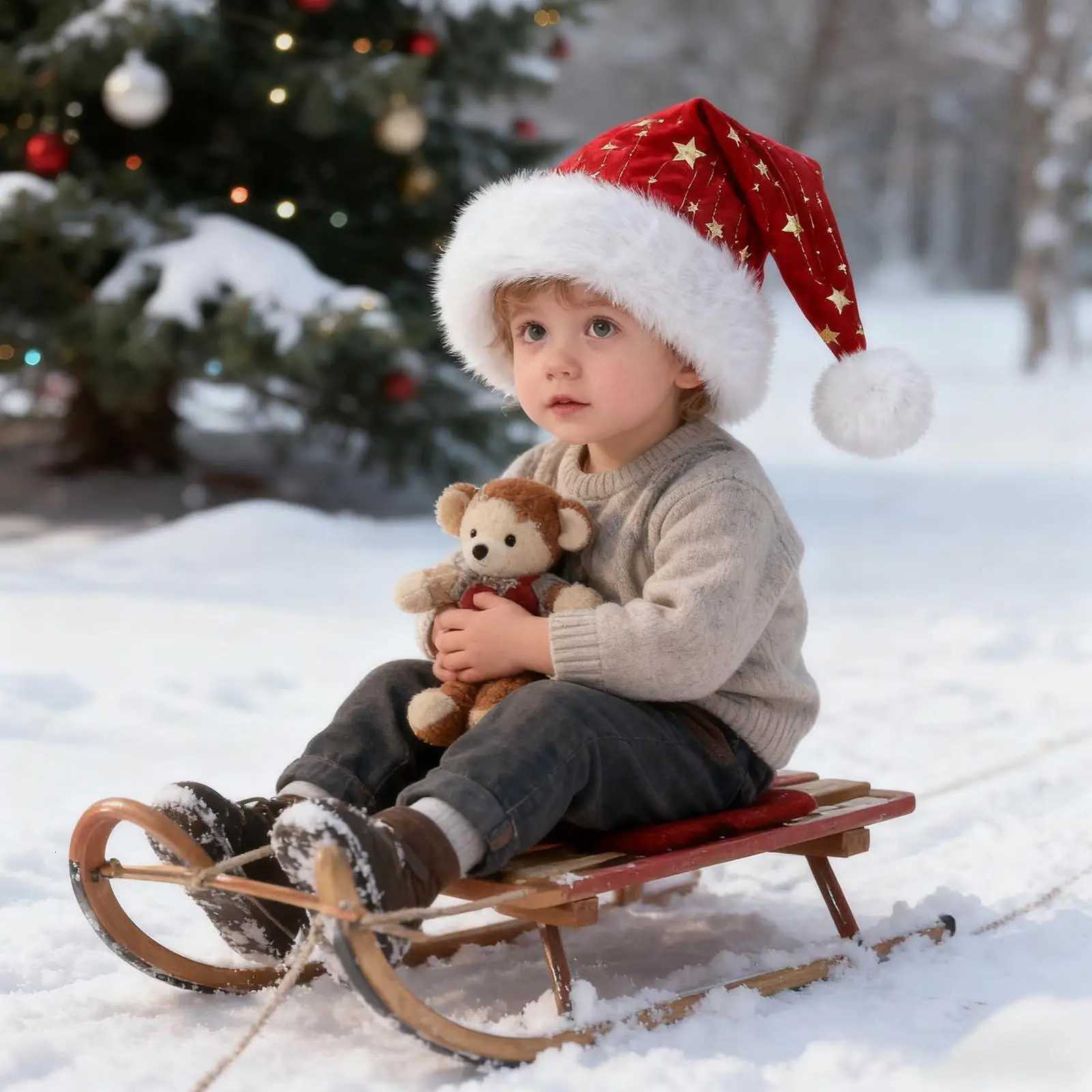 Fluffy Plush Santa Hat for Christmas Festive Headwear for Women Men Family Party Cosplay New Year Parade Photography Y251115
