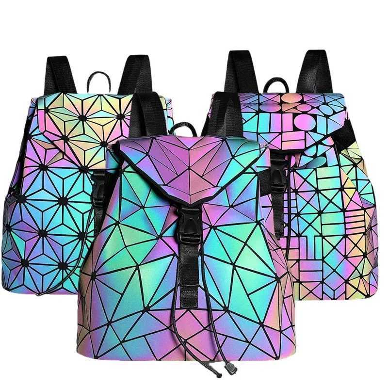 Fashion Luminous Women backpack Drawstring folding backpack Triangle Sequin Backpack for Reflective strip Female student bagW251114