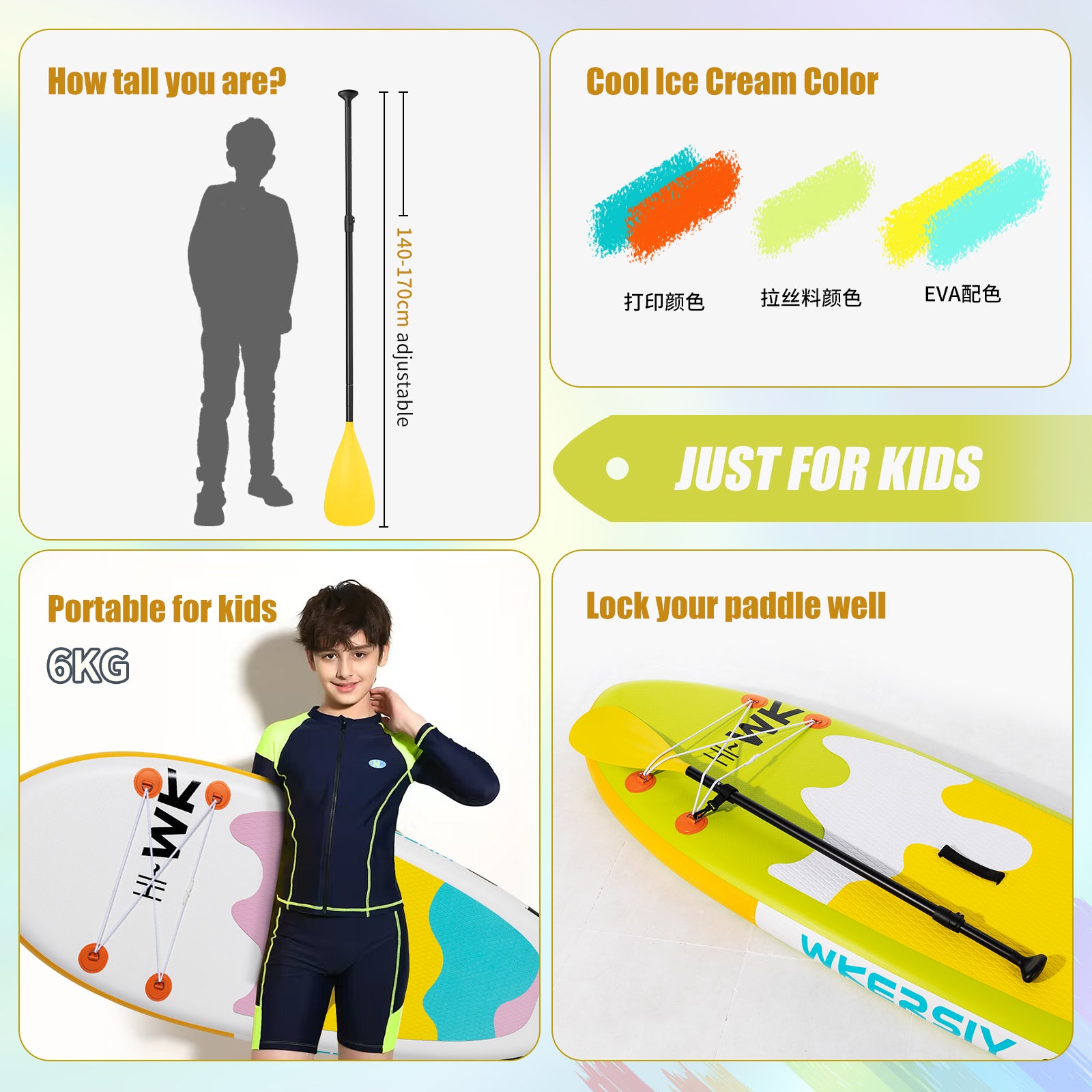 WKERSIY 8ft Green Kids SUP Ultra-Stable Youth Paddle Board, Lightweight & Parent-Friendly Design surfboard stand up paddle board inflatable Surfboards