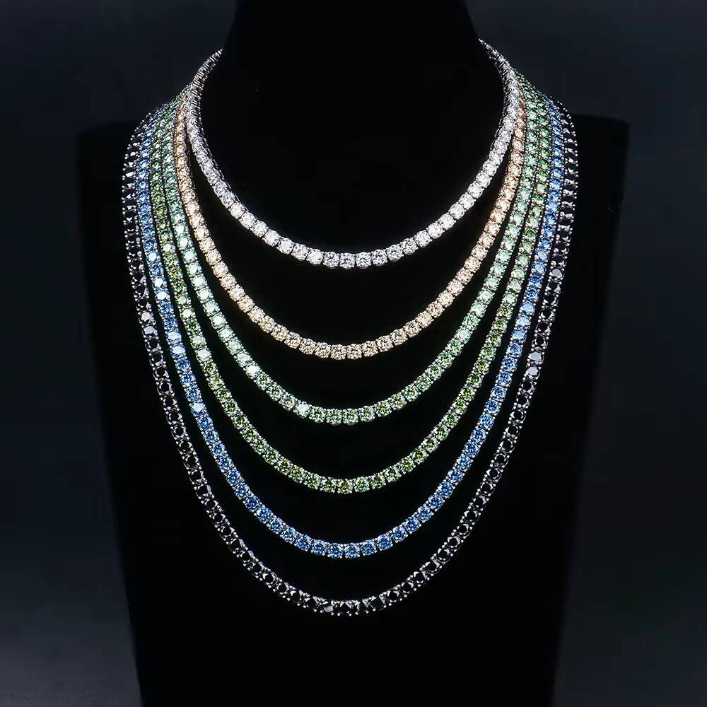 Luxury Mens Womens Hip Hop Tennis Chain Necklace Fine 2MM-5MM Lab Diamond S925 Silver VVS Moissanite Iced Jewelry