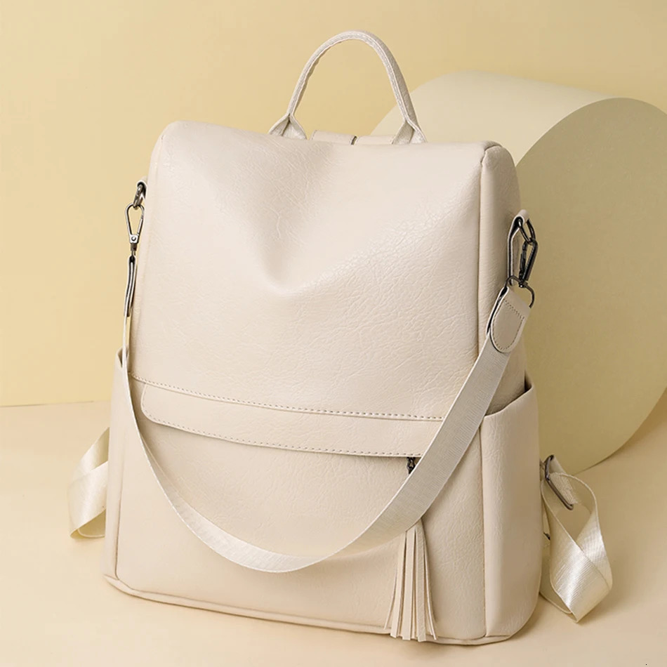 Fashionable solid color anti-theft womens backpack high-quality leather travel backpack suitable for school Sac A Dos 250410