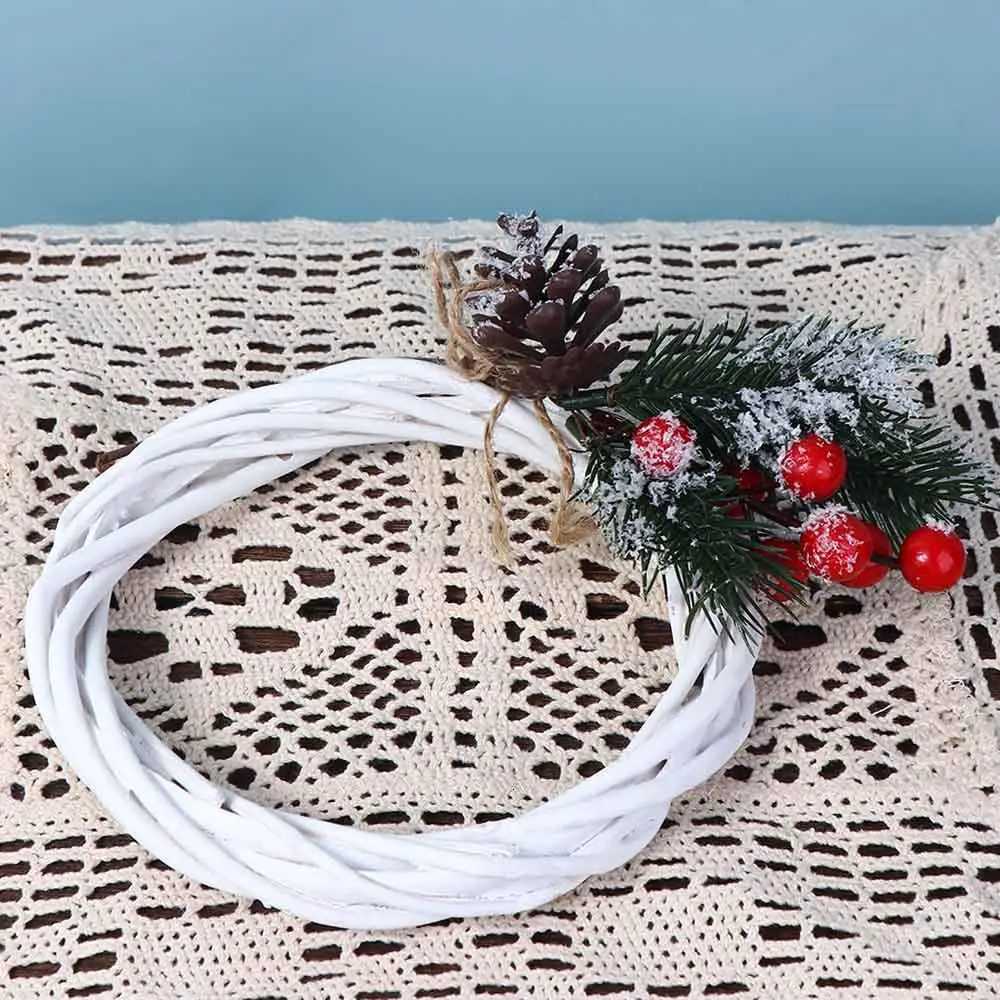 White Garland Wicker Round Design Christmas Tree Rattan Wreath Ornament Vine Ring Decoration Home Party Hanging Flower CraftM251115