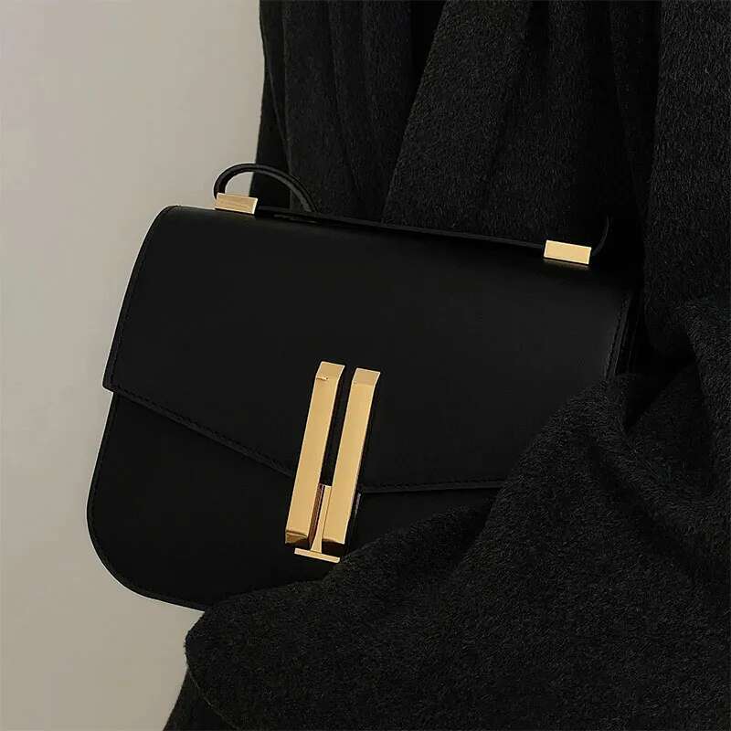 British Niche Genuine Leather Women's Handbag, Casual Retro One Shoulder Tofu Bag, Diagonal Cross Square Bag