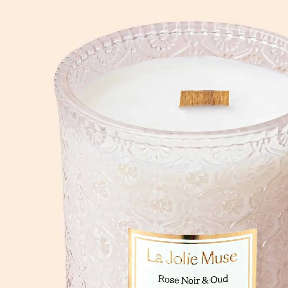 Large Wood Wick Candle Set - Rose Noir and Oud Gardenia and Ylang Scents 90-Hour Burn Time - Perfect Housewarming Gift C251115