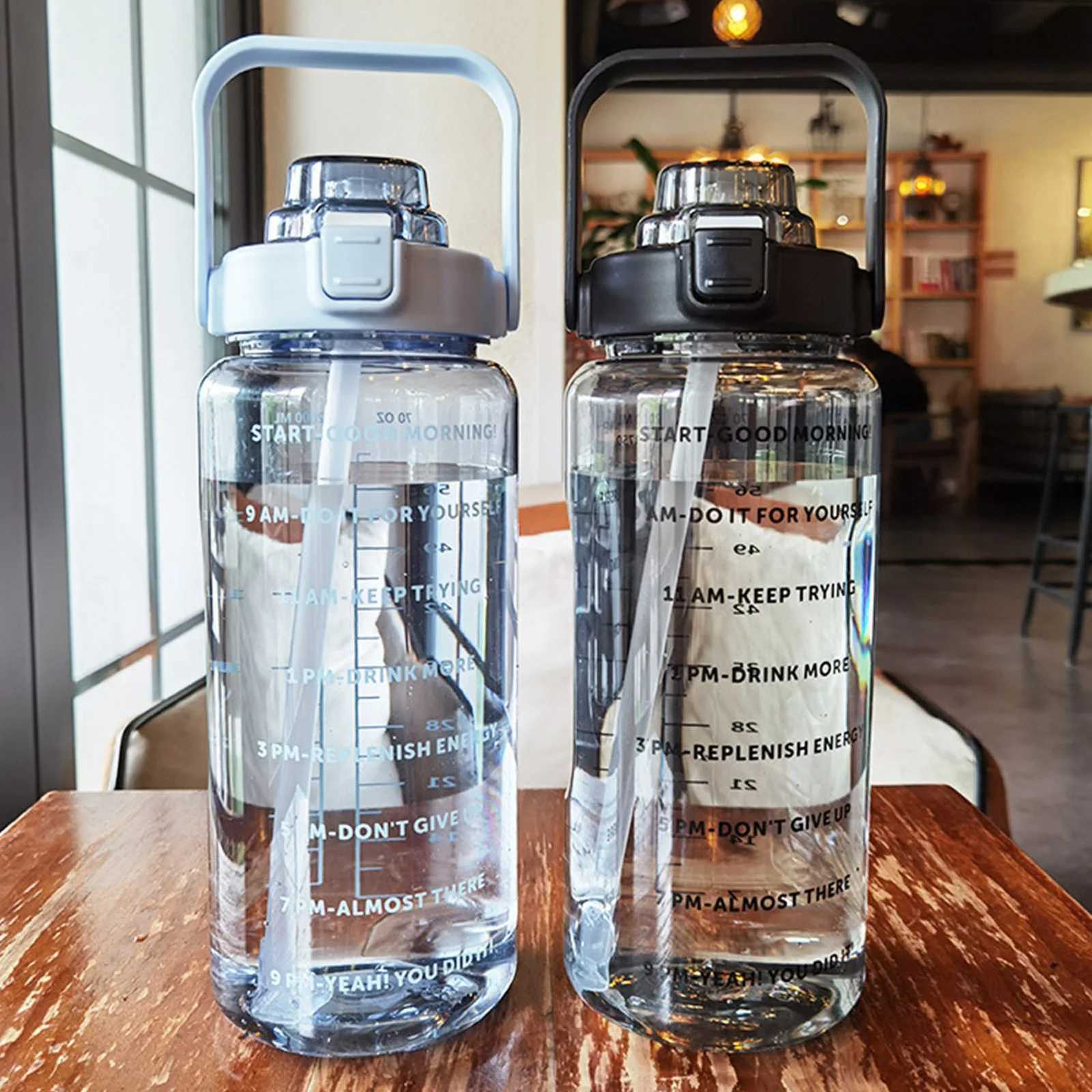 2L Sport Water Bottle With Straw Portable Leak-Large Capacity Water Cup With Motivational Quote Time MarkerW251114