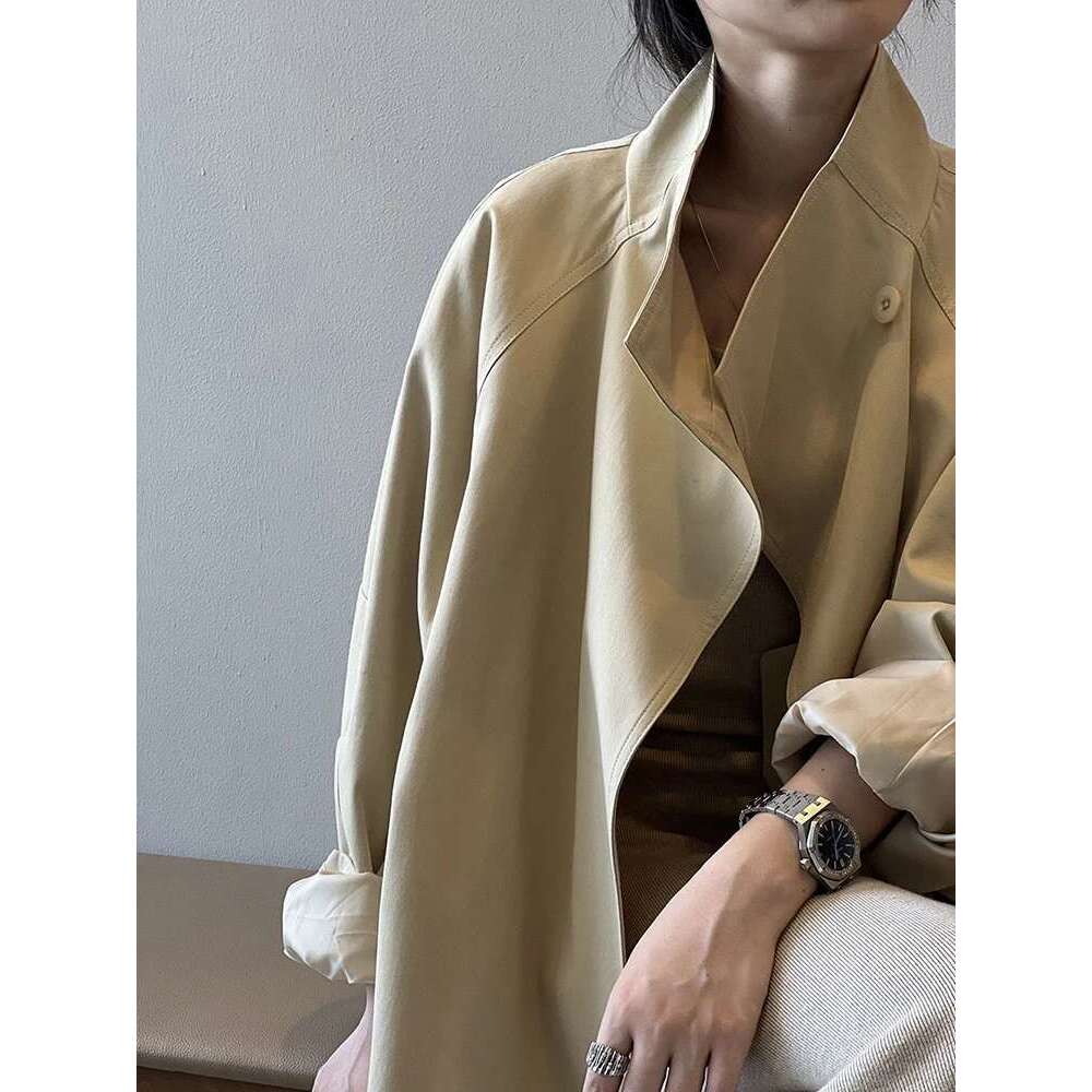 Designer Clothes Sleeve Windbreaker Women Vintage Elegant Trench Coat Office Lady Belt Jacket Loose Waist Stand Collar Fashion Long Coats