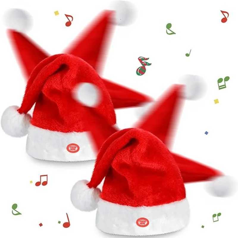 Singing and Dancing Christmas Hat Electric Santa Hat Red and White Music Christmas Hat Christmas New Year Party Supplies Gifts Y251115