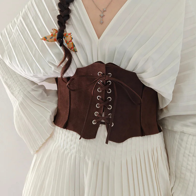 Boho Suede Pu Leather Corset Belt For Women Wrap Around Obi Style Cinch Waistband Black Cummerbund Brown Western Cowboy Belt 251114CJ
