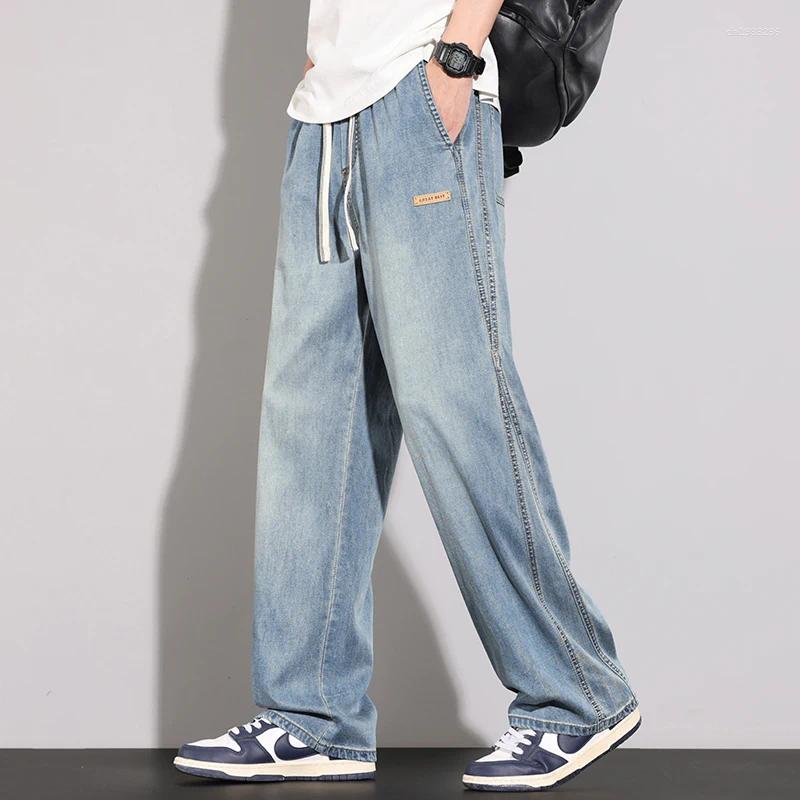 Men's Jeans Summer Thin Casual Comfortable Stretch Waist Lyocell Fabric Fashion Korean Soft Trousers Male Vintage Denim Pants