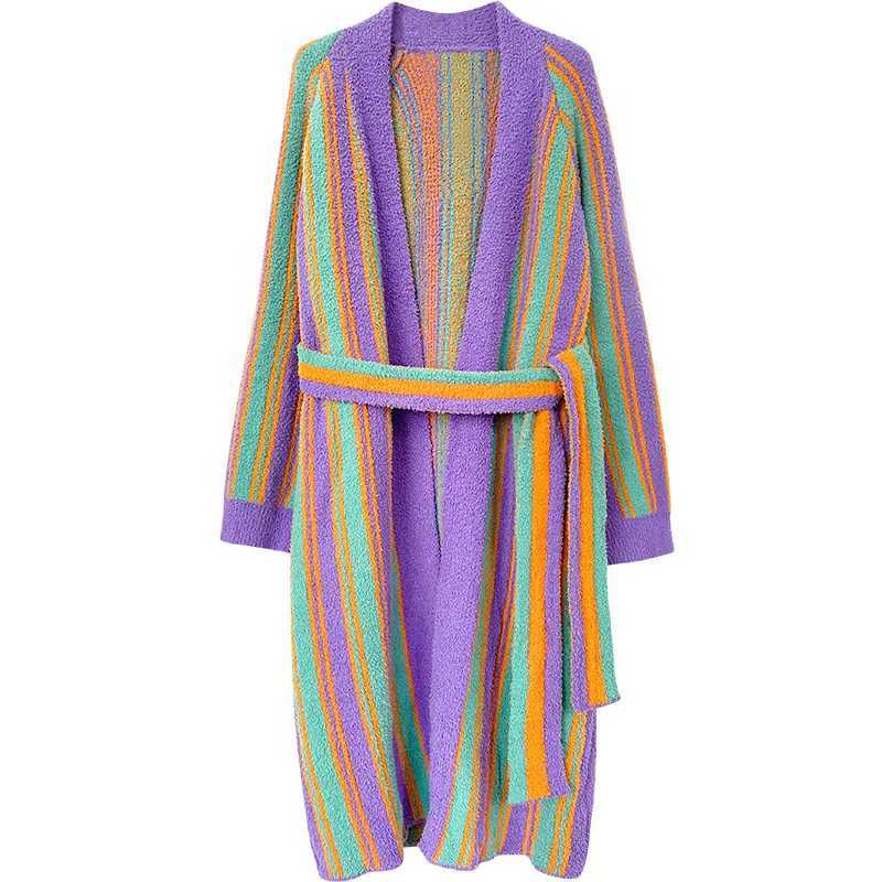 Sweet Lady Winter Long Thick Warm Flannel Striped Bathrobe Soft Velvet Bath Robe Hotel Spa Dressing Gown Women Cozy Sleepwear C251115
