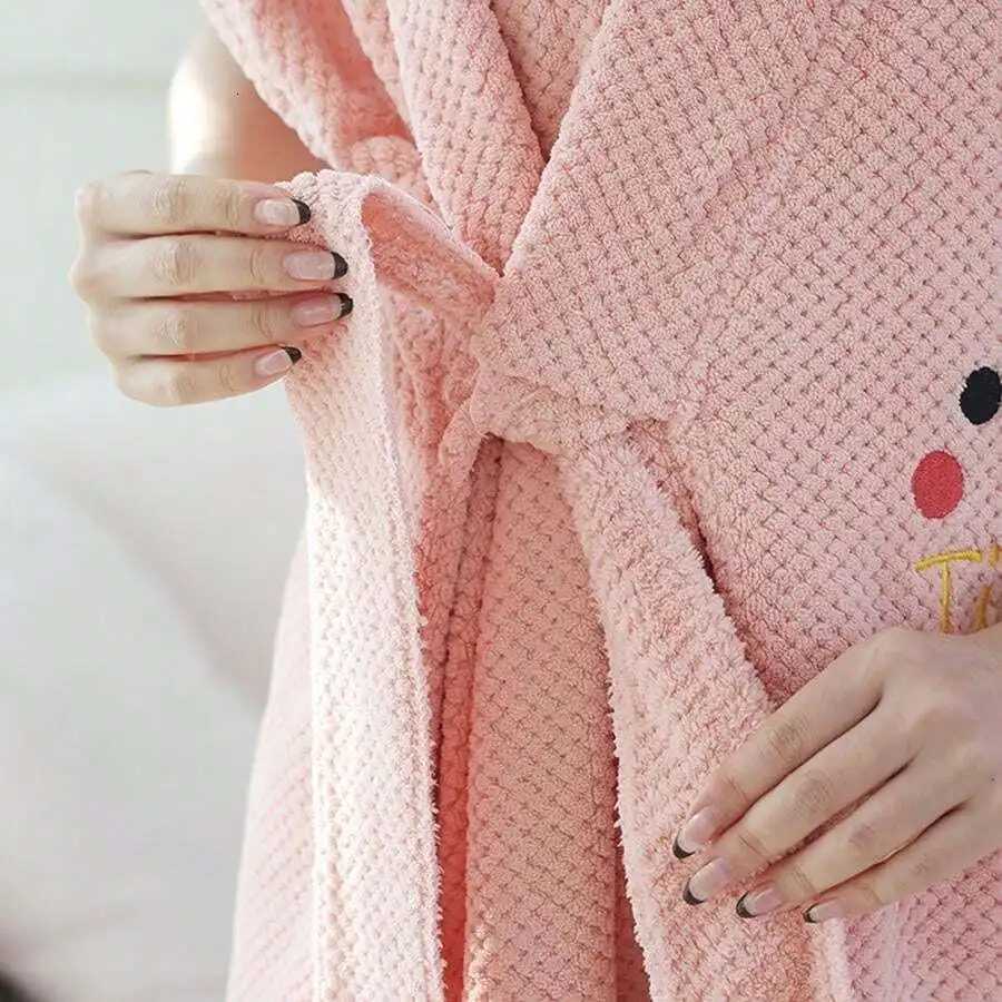 Womens Wrap Towel Spa Robe Hair Towel Adjustable Closure Long Robe V-Neck Shawl Bathrobe Dry Hair Cap Set Fluffy Comfortable C251115