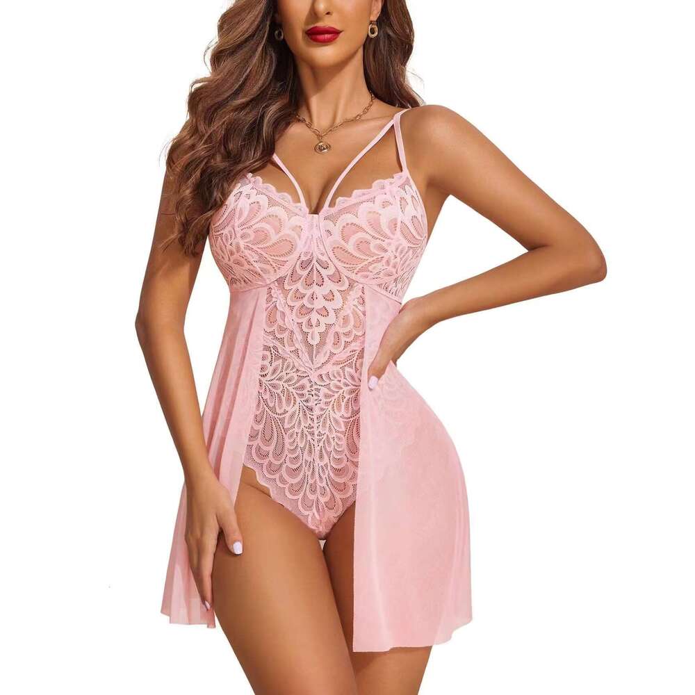 2024 New Hot Sexy Woman Erotic Pamas Lace Gerie Sleep Nightgown Underwear Standard Medium Crocheted Emed 3Pcs