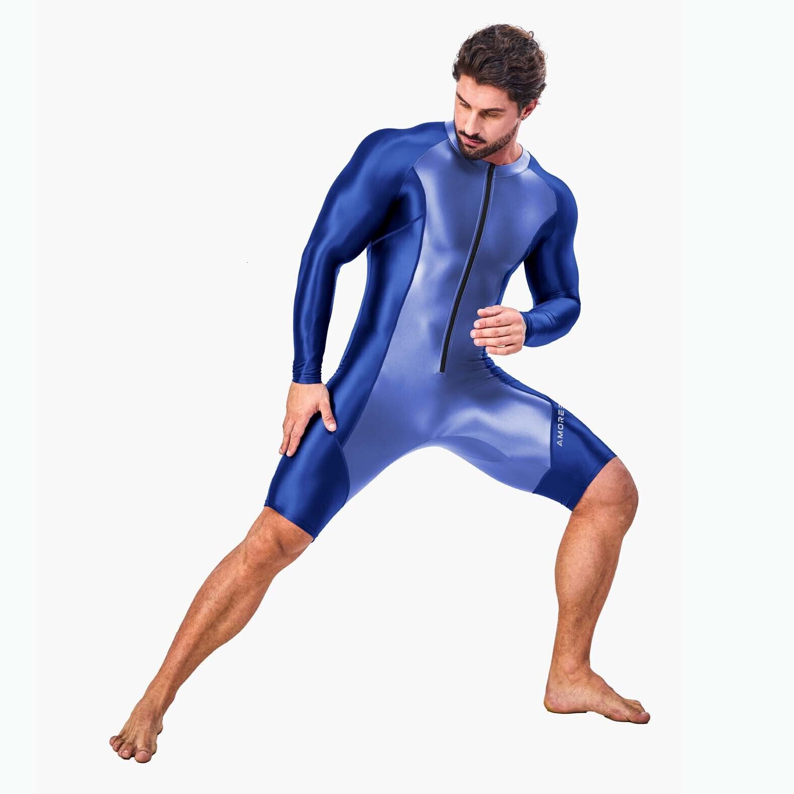 Men's Tracksuits AMORESY Jumpsuits Shiny Glossy Bodysuit Tights Overalls Suits