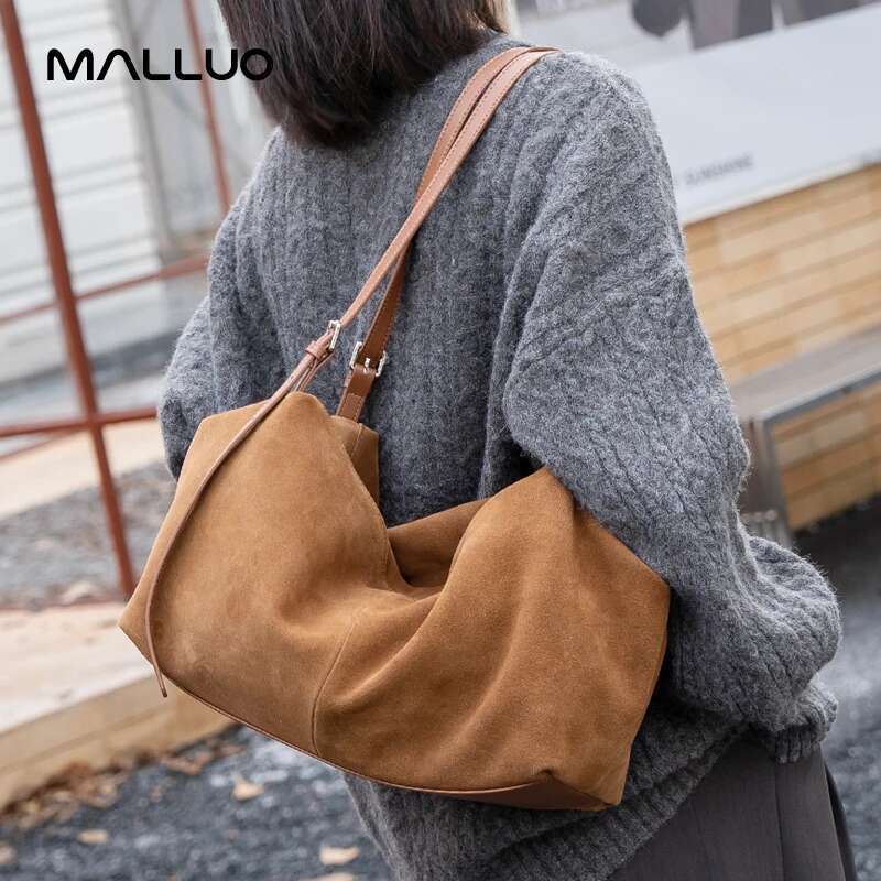 Women's Suede Genuine Leather Shoulder Bags Ladies Soft Cowhide Crossbody Bag Female Design and Lazy Commuting Handbag