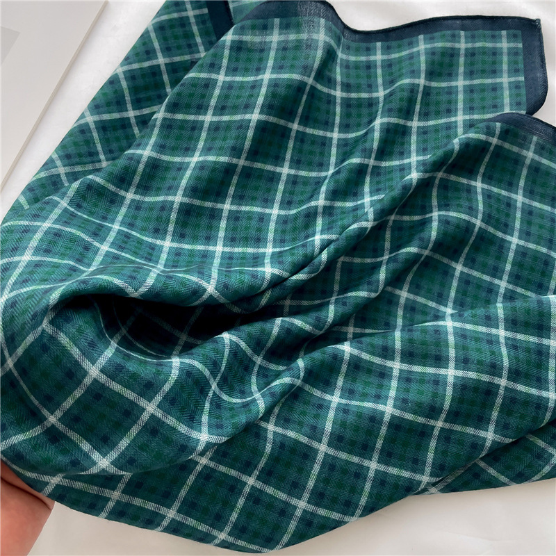 K398 British style small square scarf silk scarf literary range scarf plaid versatile imitation velvet headscarf spring and summer new style neck scar