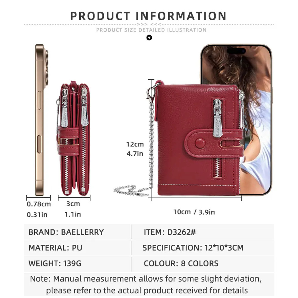 Baellerry Large Capacity Womens Wallet Name Carving Short Card Clip Womens Wallet Double Zipper Coin Bag Womens Wallet 250410