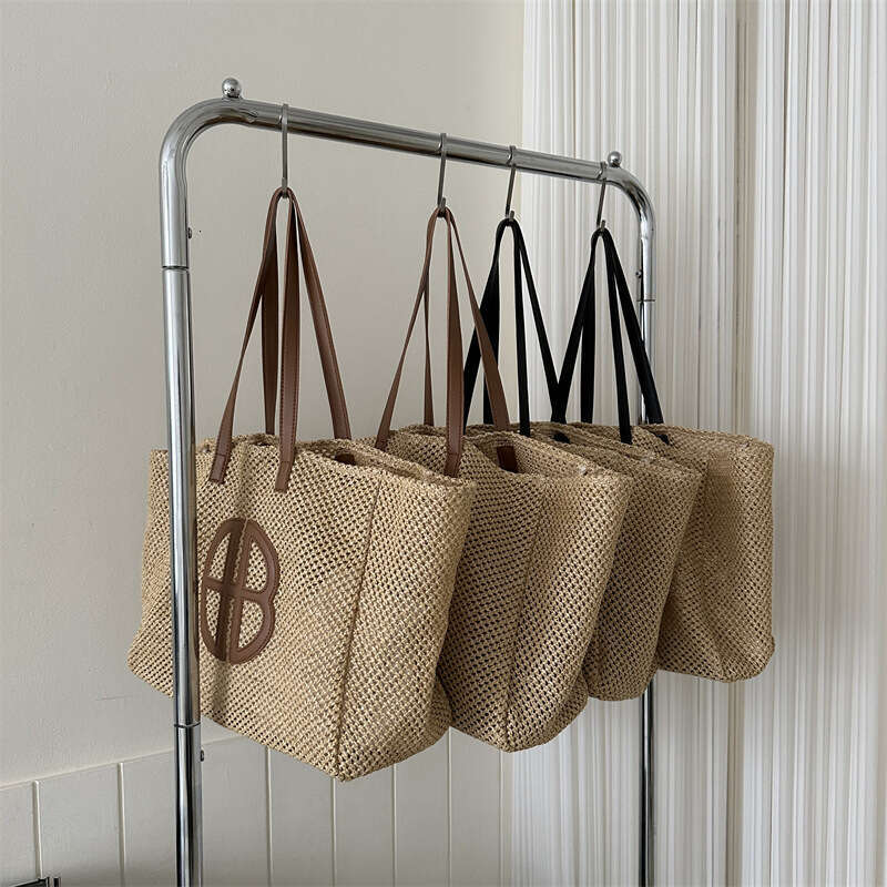 Handmade Beach Bag 2023 Xiaoqing New Contrast Grass Woven Fashion Instyle Trendy Women's Shoulder Bag Handbag Kq2