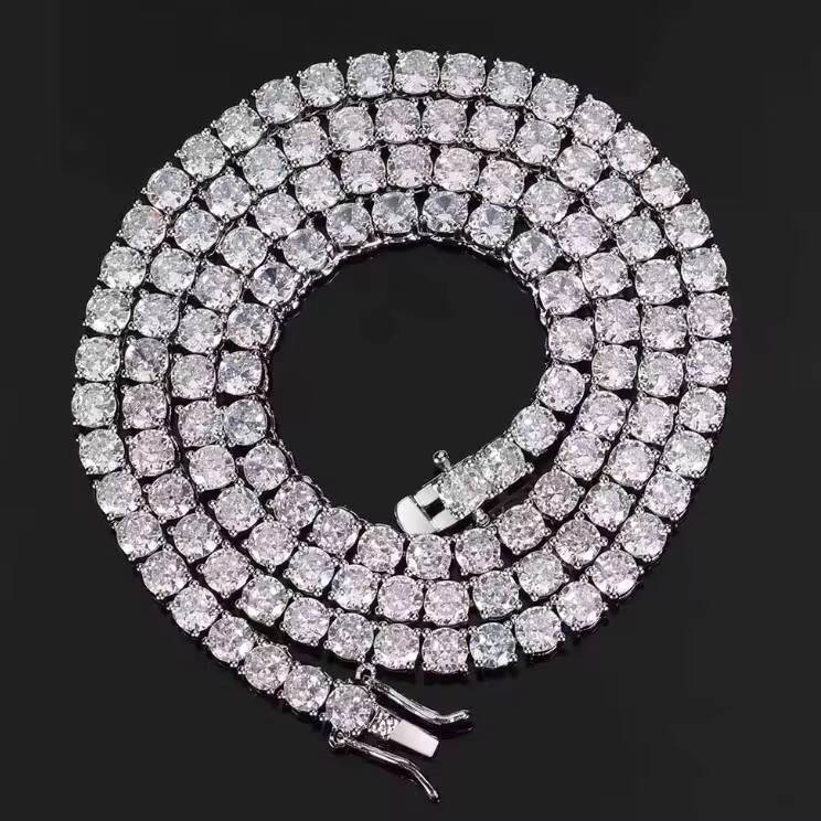 Womens 5mm Silver Plated Tennis Chain Necklace Hip Hop Iced Out Diamond Necklace Fine Jewelry for Gift