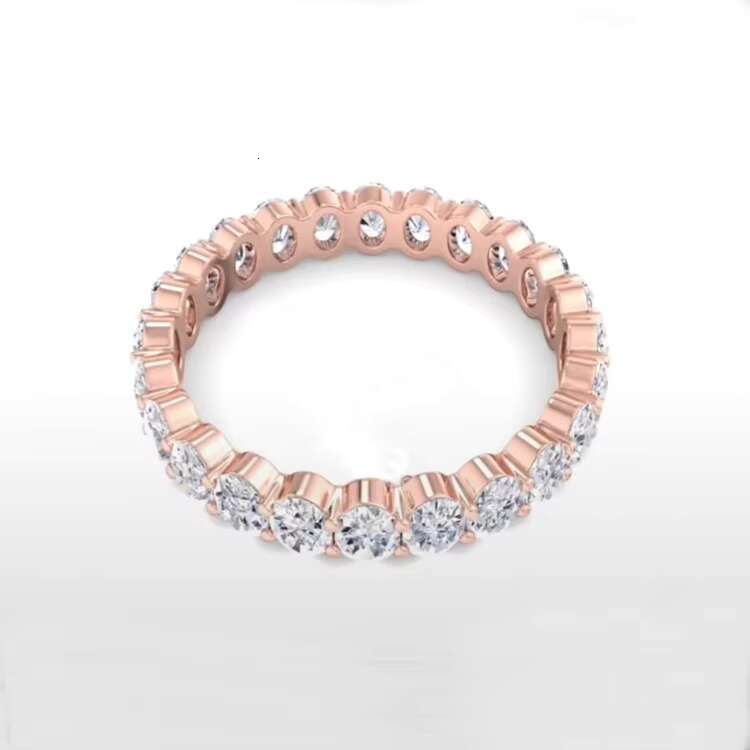 Custom Handmade 18K Rose Gold Oval Diamond Custom Moissanite Ring Eternity Wedding Ring Band for Women