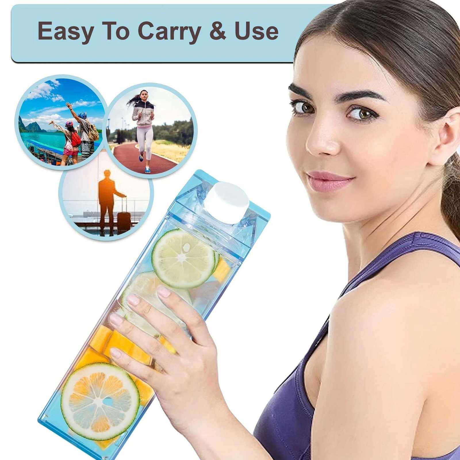 1000ml Clear Milk Bottles Portable Reusable Milk Box Leakproof Carton Water Container for Kitchen Travelling Sports CampingW251114