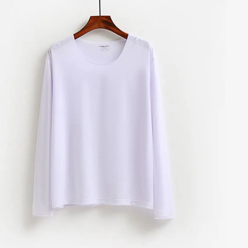 Large mens underwear seamless thin ice silk solid color transparent Tshirt long sleeved summer top 250407