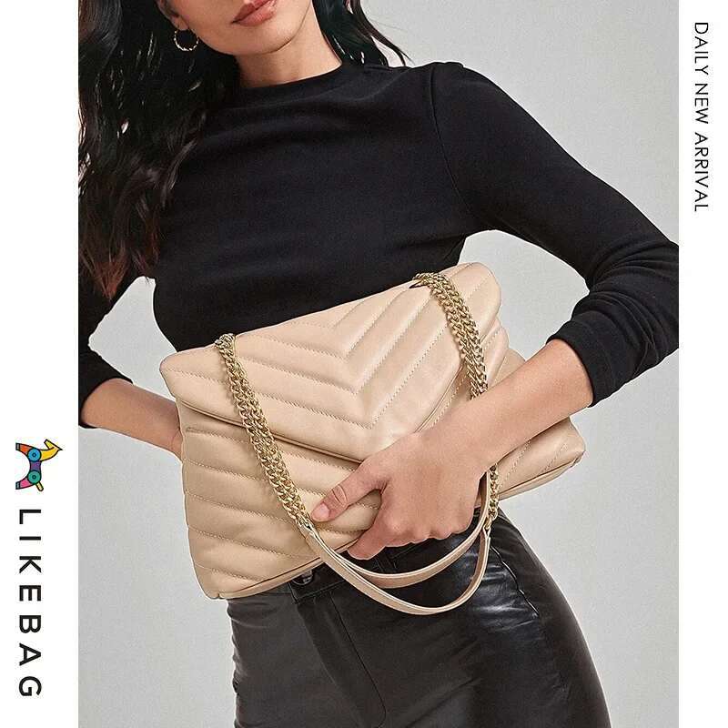 2025 New Multi functional Metal Chain Embroidered Cross border Commuter Shoulder Slant Bag Designer Women's V-shaped Handbag