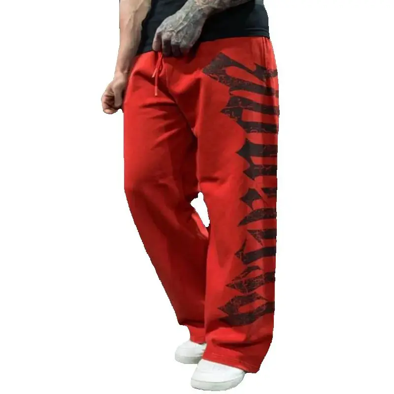 Men's Thin Summer Gym Training Pants Street Leisure Fitness Cotton Printed Mid-Waist Casual Trousers Designed Trend Sports Pants Running Printed 