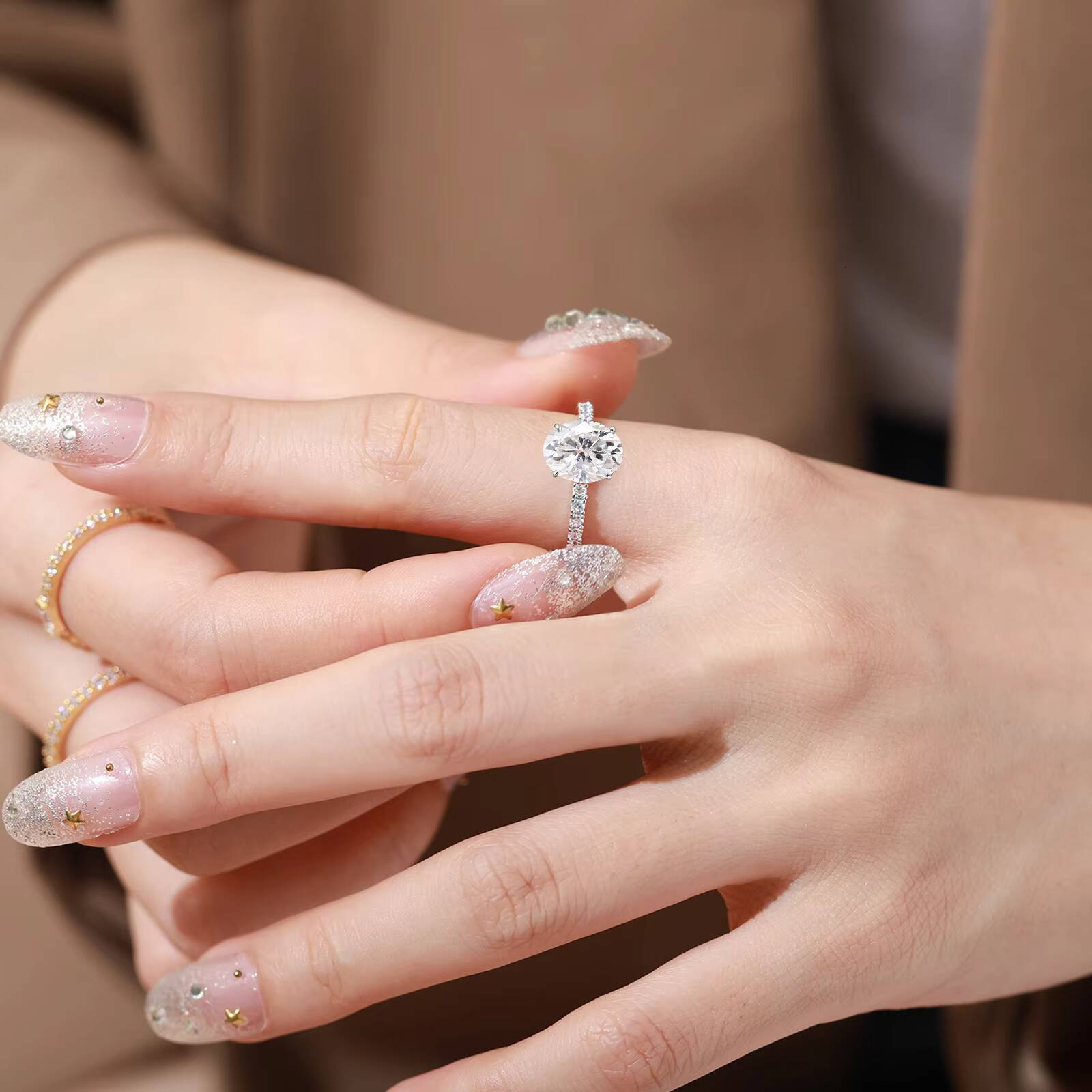 Fashion 15ct-2ct Moissanite Luxury Wedding Jewelry 925 Sterling Silver Oval Cut VVS Diamond Finger Ring for Women