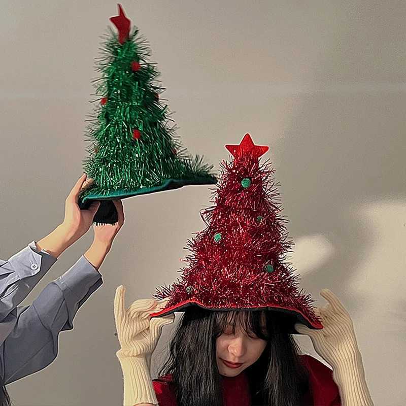 Christmas Hat for Adults and Children Xmas Tree Hat Cap Green Glitter Cap Show Headband Photo Props Party Decoration Supplies Y251115