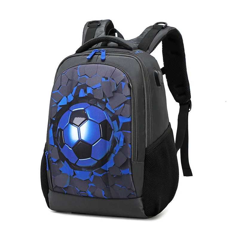 Boys Black Football Backpacks hard shell Orthopedic Middle School Student Book Bags USB Charge Multifunctional BagpackW251114